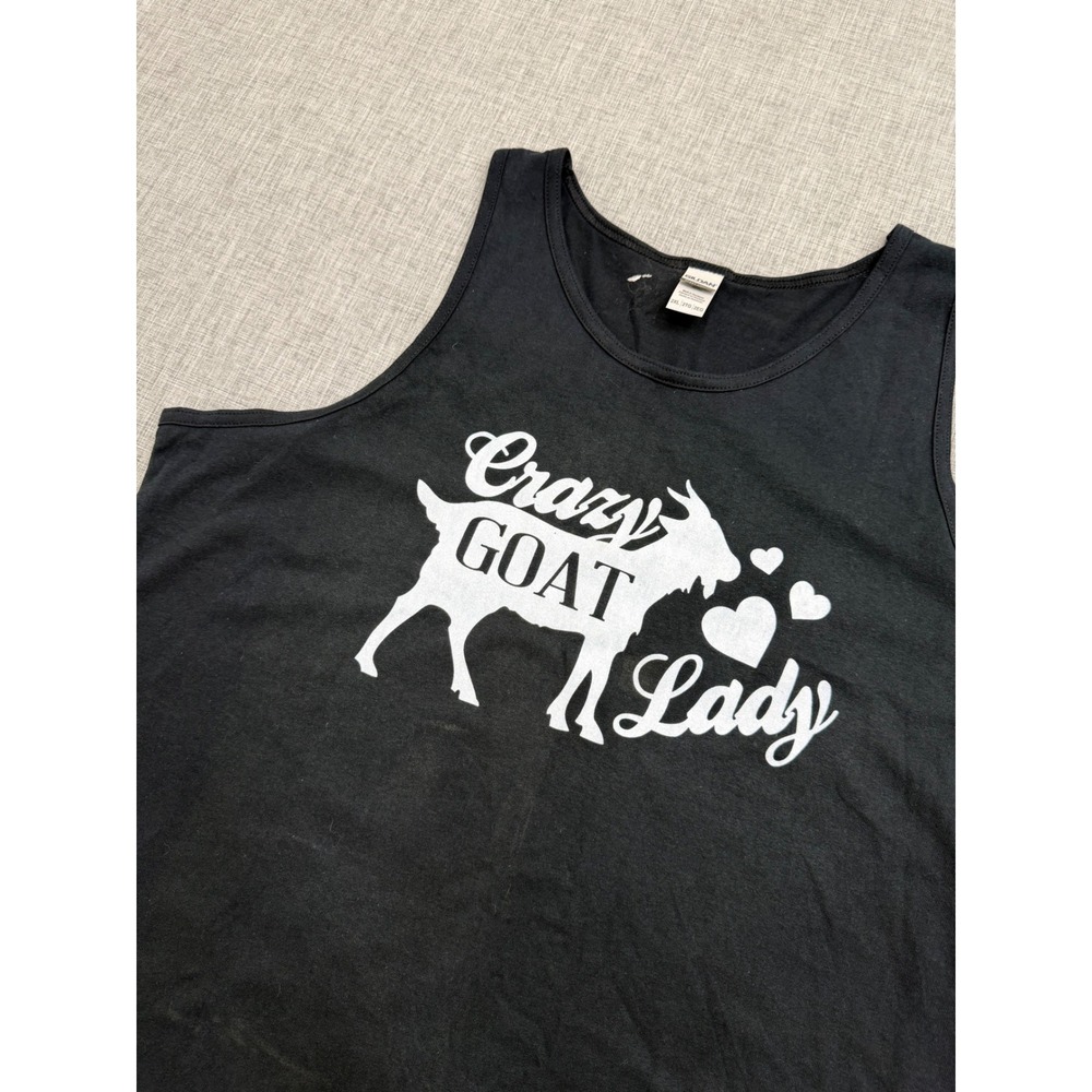 Gildan Graphic Tank Top Women 2XL Black Crazy Goat Lady Sleeveless Cotton